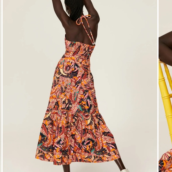 House of Harlow 1960 Revolve Paisley Cotton Halter Maxi Midi Dress Pockets XS - Picture 2 of 6